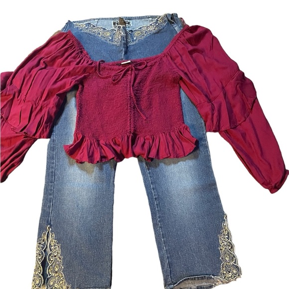 Billa 77 Smocked Crop Top off shoulders or On Flowing Double Bell sleeves India - Picture 8 of 8